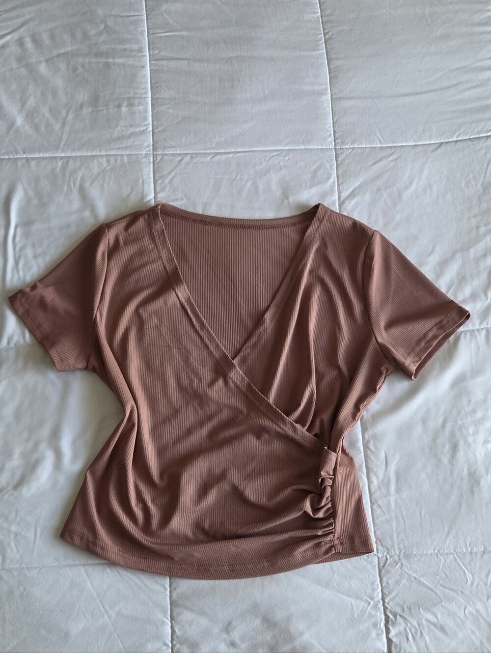 Women’s Wrap-Style Short Sleeve Top - Dusty Rose